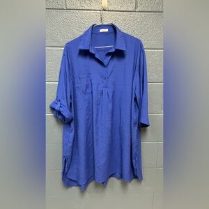 Elegant Blue Button Down Women's dress beach cover up